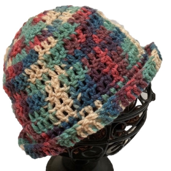 BEANIE CAP Multicolored Rainbow Handmade Crochet UNISEX One Size Fits Most - Picture 3 of 15